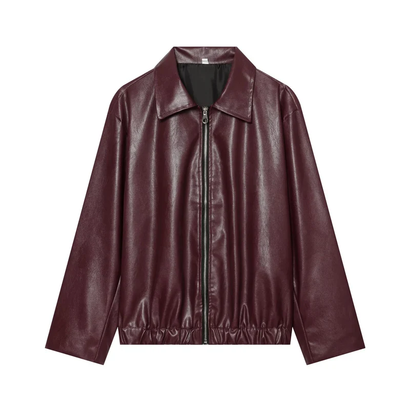 Damen Kurzgeschnittener Kunstleder‑Blouson mit Reißverschluss und gerafftem Saum Nord Taschen