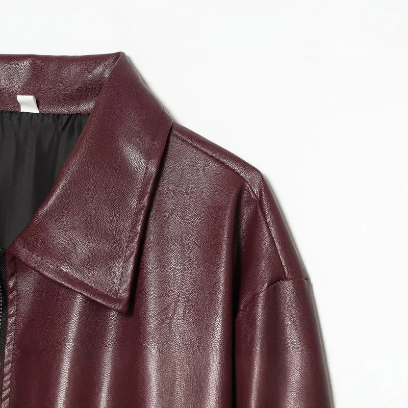 Damen Kurzgeschnittener Kunstleder‑Blouson mit Reißverschluss und gerafftem Saum Nord Taschen