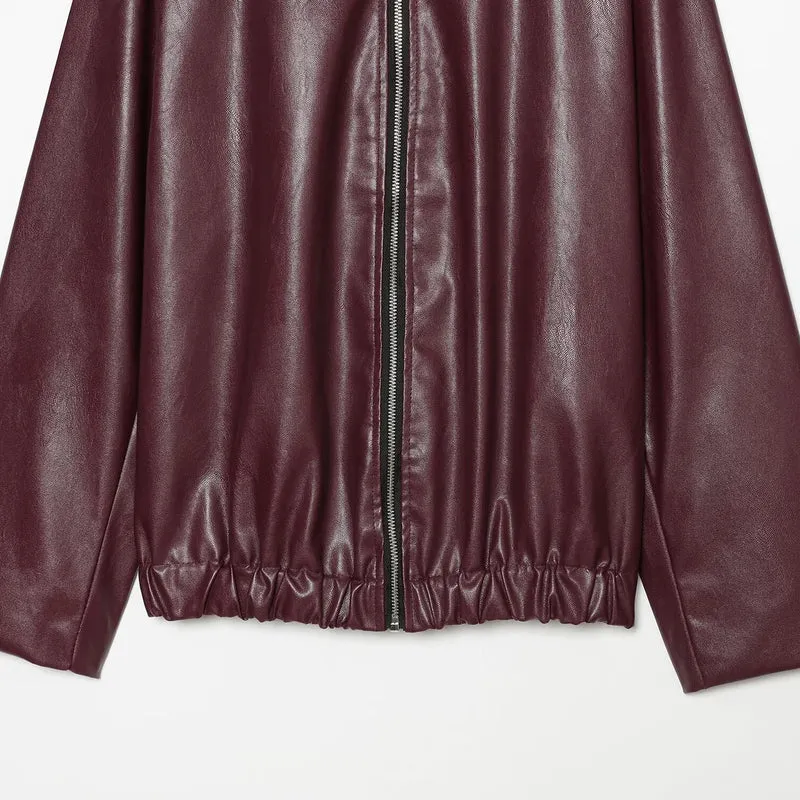 Damen Kurzgeschnittener Kunstleder‑Blouson mit Reißverschluss und gerafftem Saum Nord Taschen