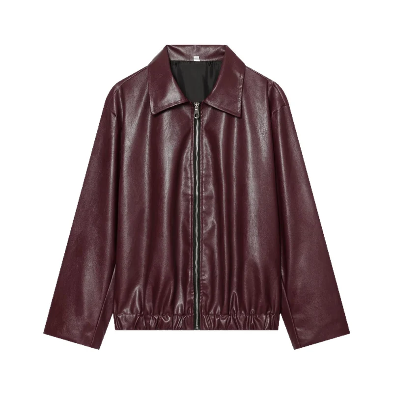 Damen Kurzgeschnittener Kunstleder‑Blouson mit Reißverschluss und gerafftem Saum Nord Taschen