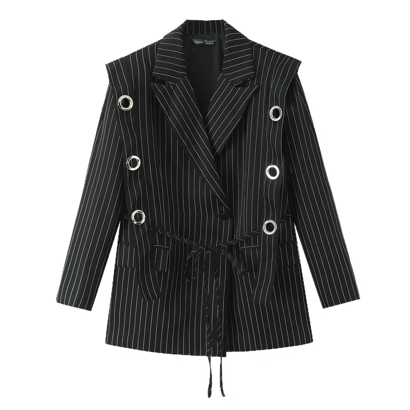 Damen Nadelstreifen-Blazer mit Zierösen und Tunnelzugtaillierung Nord Taschen