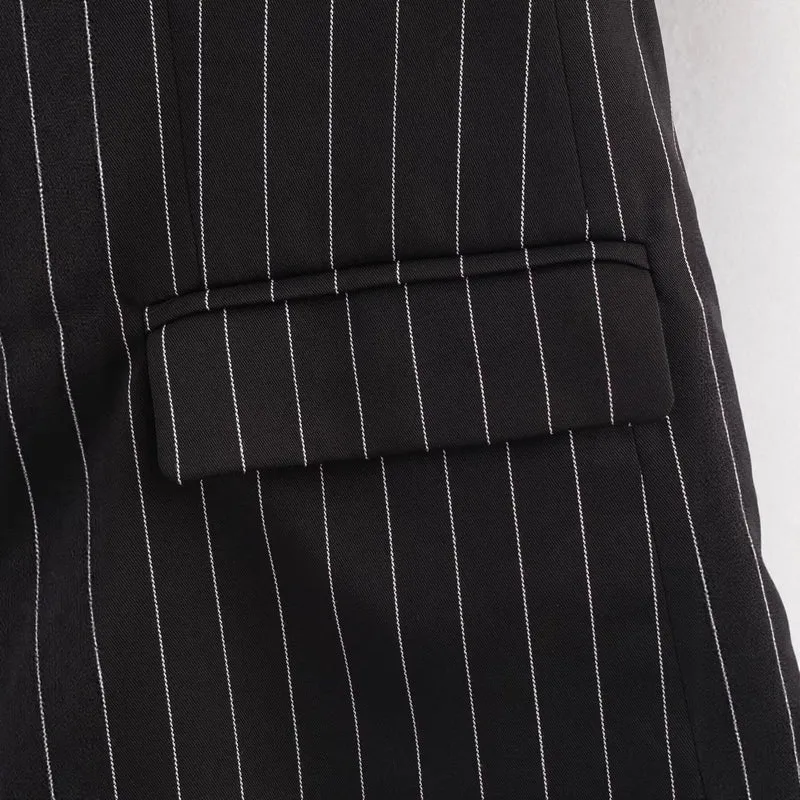 Damen Nadelstreifen-Blazer mit weitem Revers und Pattentaschen Nord Taschen