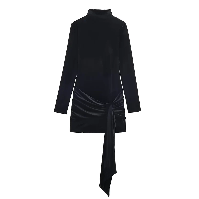 Damen Minikleid mit Rollkragen, langem Arm und seitlicher Drapé-Schleife Nord Taschen