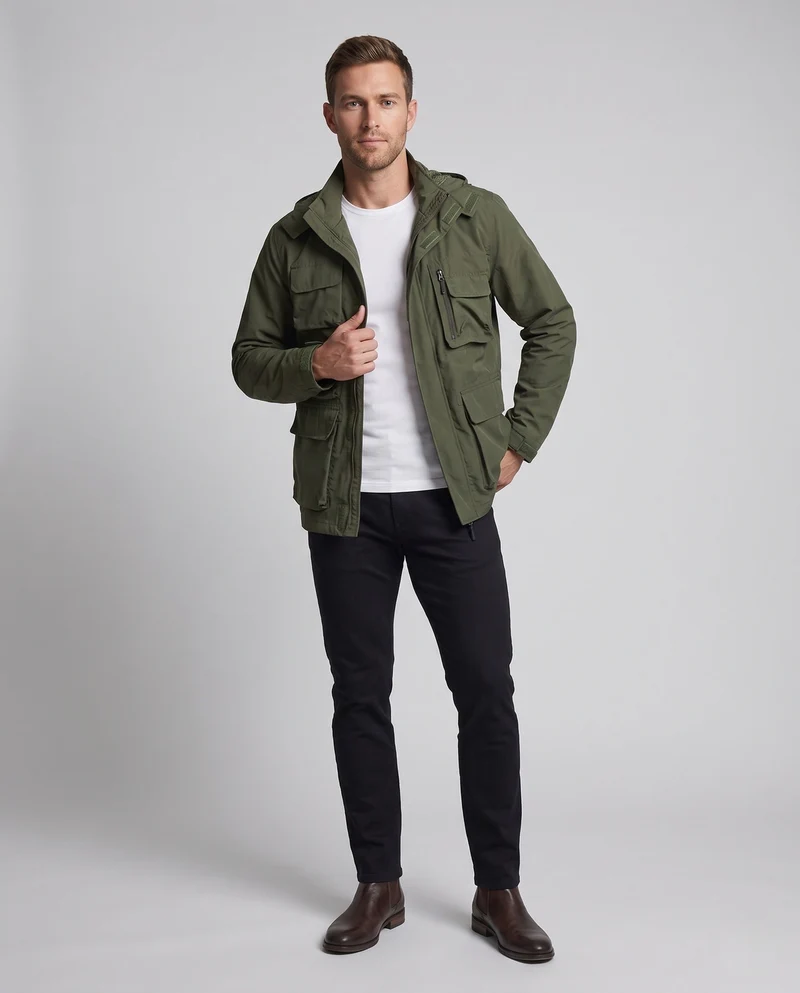 Herren Leichtgewichts Utility Feldjacke mit multifunktionalen Taschen und verstellbarem Saum Nord Taschen