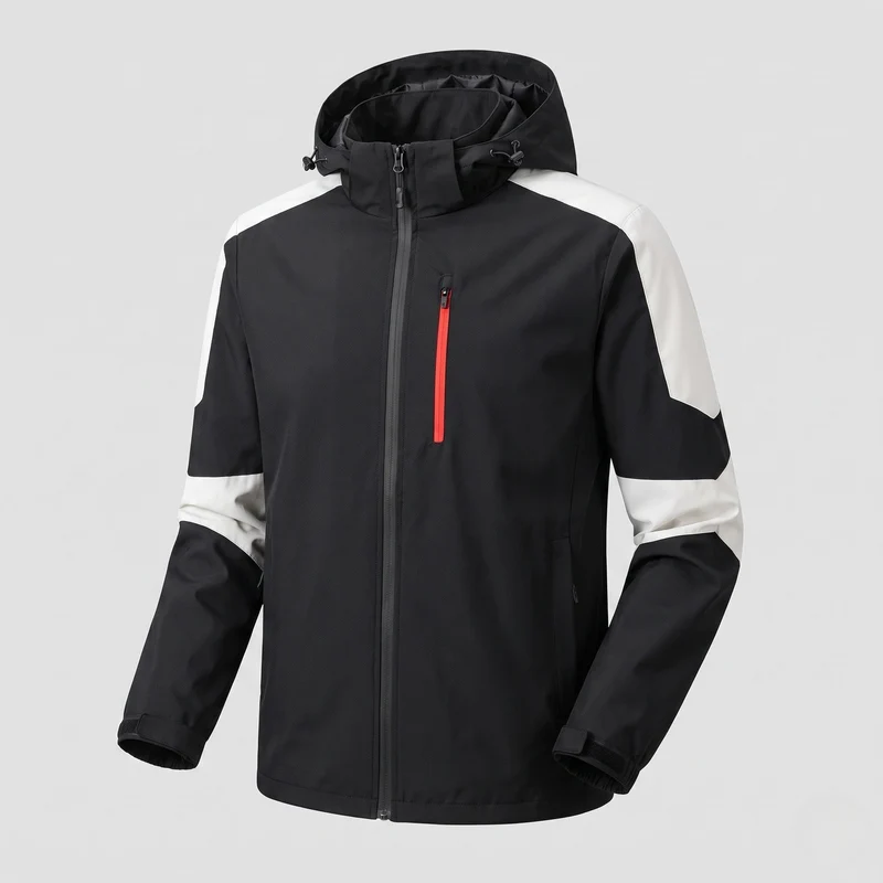 Leichte, wasserabweisende Herren-Hoodie-Softshell-Jacke mit Kontraststreifen und Brustreißverschluss Nord Taschen