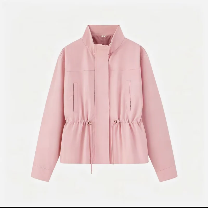 Damen Leichte Übergangsjacke mit Tunnelzug-Taillierung und Stehkragen Nord Taschen