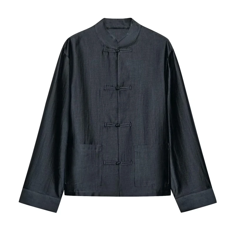 Damen Leichte Stehkragenjacke mit traditionellen Knotenverschlüssen Nord Taschen