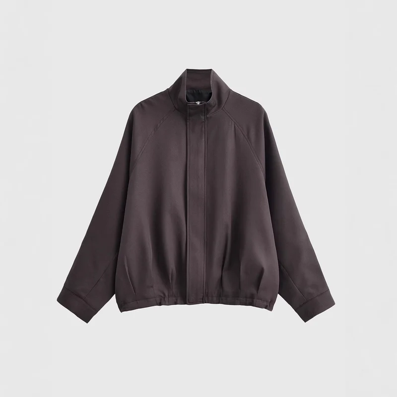 Damen Oversized Cropped Bomberjacke mit Funnelkragen und Raglanärmeln Nord Taschen