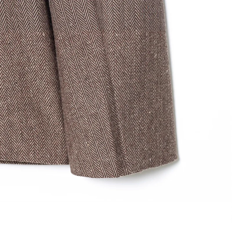 Damen Oversized Blazer-Mantel im Fischgrätmuster mit Taillengürtel Nord Taschen