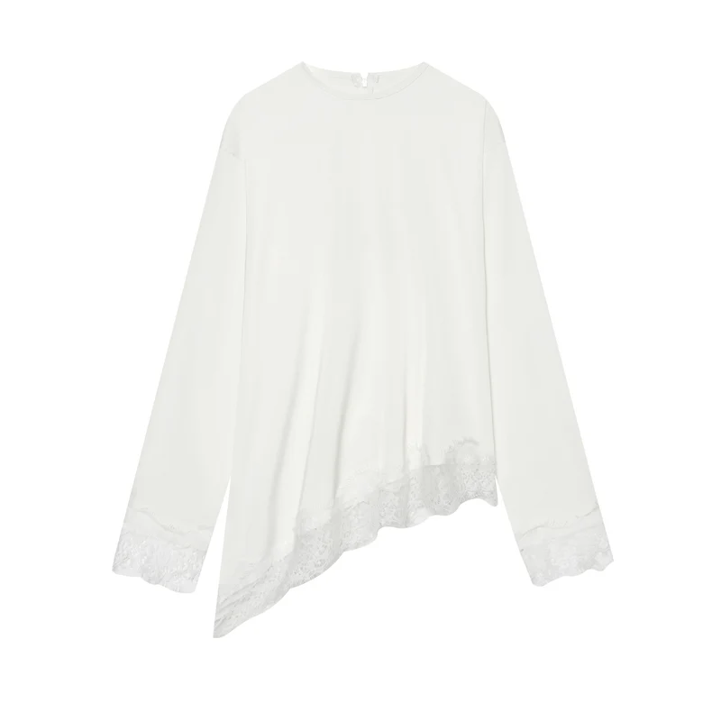 Damen Langarmshirt mit asymmetrischem Saum und Spitzenbesatz Nord Taschen