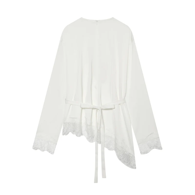Damen Langarmshirt mit asymmetrischem Saum und Spitzenbesatz Nord Taschen