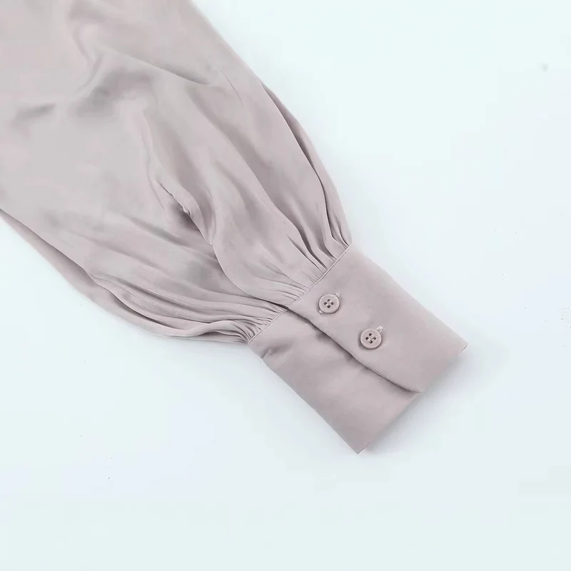 Damen Seidenähnliche Schlupfbluse mit Bindeschal und Ballonärmeln Nord Taschen