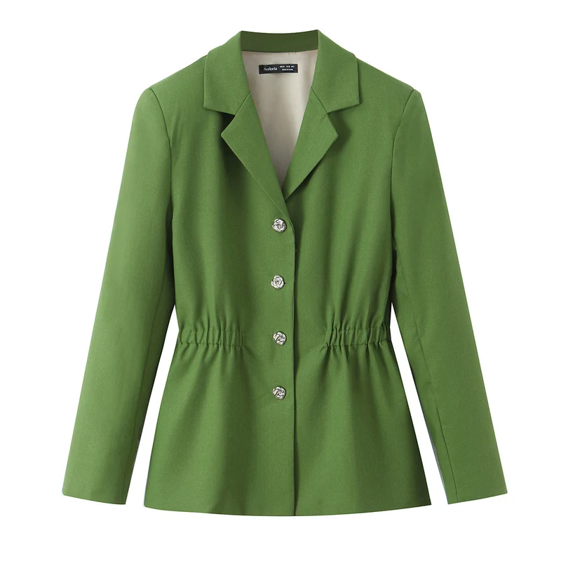 Damen Taillierter Blazer mit Tunnelzug-Taille, Reverskragen und Schmuckknöpfen Nord Taschen