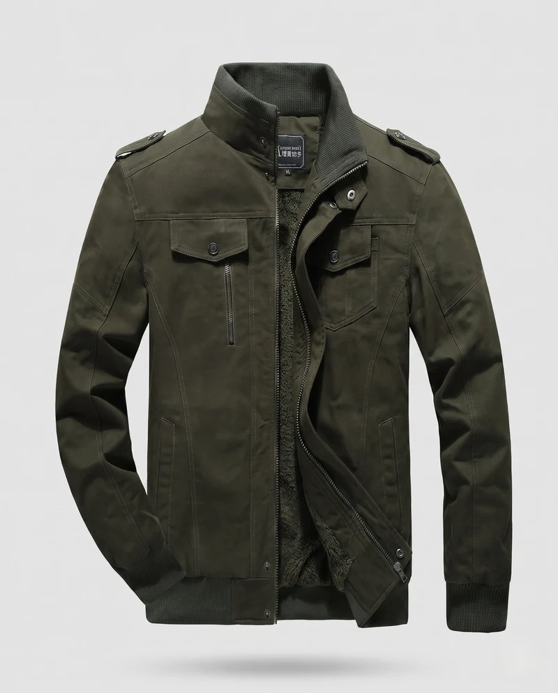 Herren gepolsterte Feldjacke im Pilotstil mit Sherpa-Futter und Stehkragen Nord Taschen