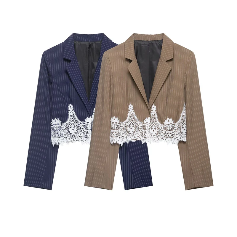 Damen Zweiteiliges Nadelstreifen-Blazer und Maxirock Set mit Spitzen-Camisole Nord Taschen