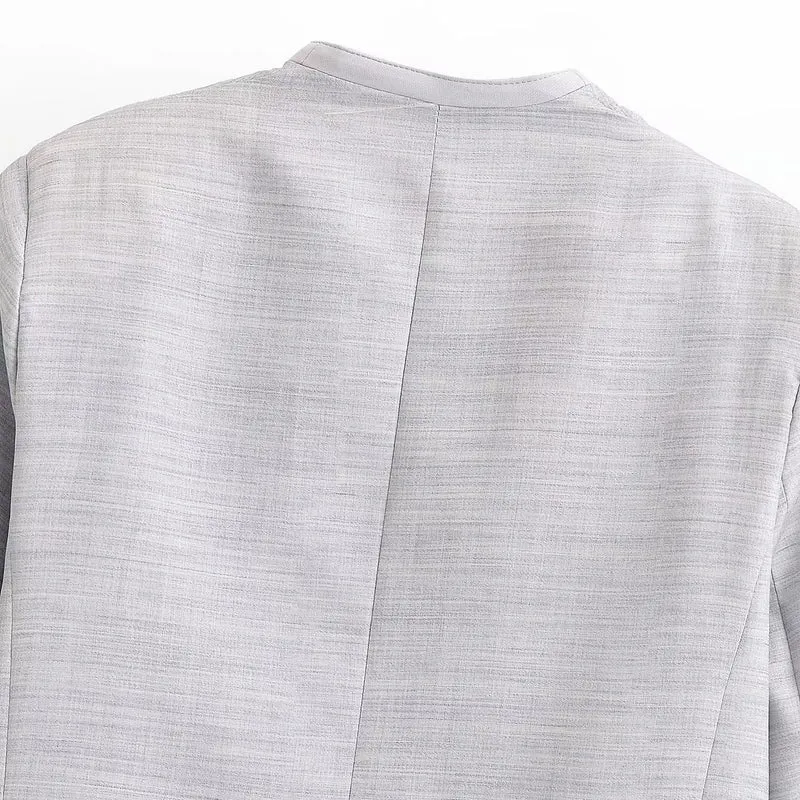 Damen Kurzgeschnittener kragenloser Blazer mit doppelreihiger Knopfleiste und Strukturgewebe Nord Taschen