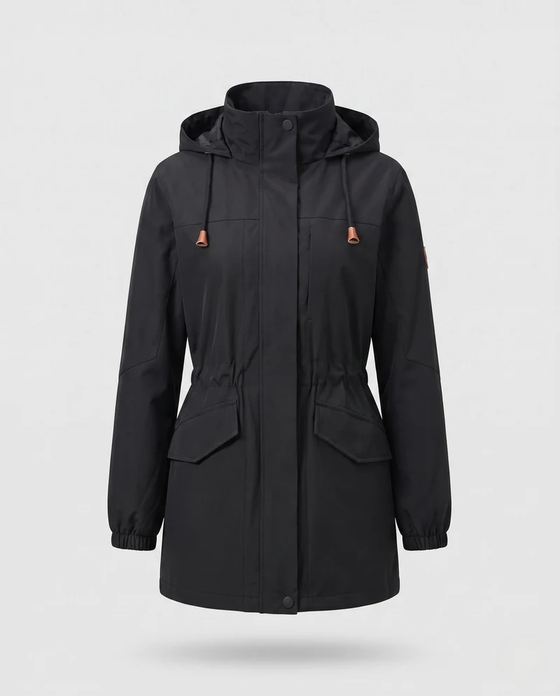 Damen wasserabweisender Parka mit Kapuze, Taillenzug und Klappentaschen Nord Taschen