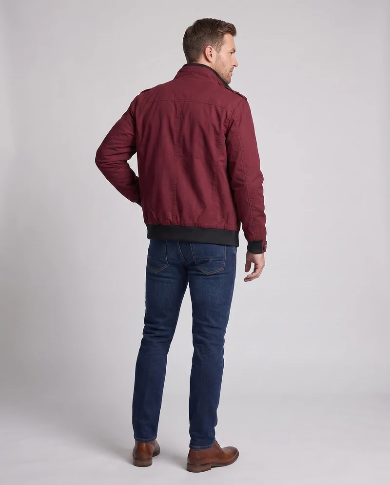 Herren Leichter Baumwoll-Canvas-Blouson mit Karofutter und gerippten Bündchen Nord Taschen