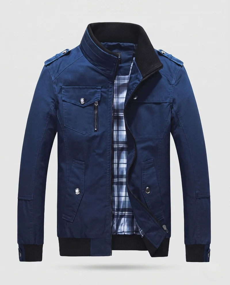 Herren Leichter Baumwoll-Canvas-Blouson mit Karofutter und gerippten Bündchen Nord Taschen