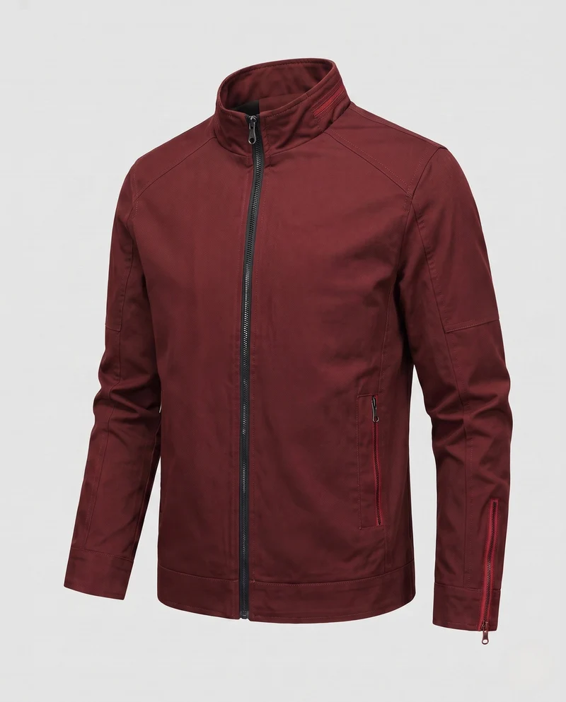 Herren leichte Baumwollmischung Utility-Jacke mit Stehkragen und Reißverschluss Nord Taschen