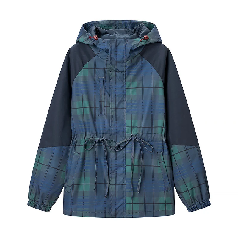 Damen Leichte Kapuzenjacke im Parka-Stil mit Kordelzug und Karomuster Nord Taschen