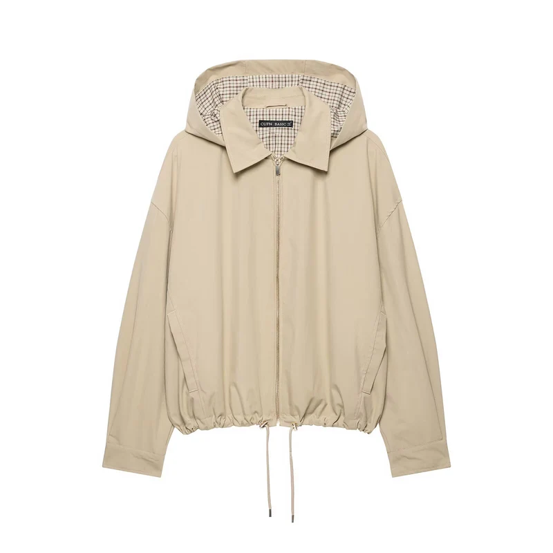 Damen Leichte Kapuzen‑Übergangsjacke im Oversize‑Cropped‑Schnitt mit Kordelzug Nord Taschen