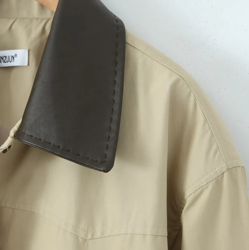 Damen Oversize-Übergangsjacke mit Kontrastkragen und Tunnelzug Nord Taschen