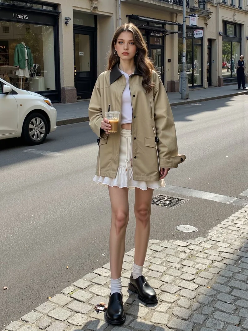 Damen Oversize-Übergangsjacke mit Kontrastkragen und Tunnelzug Nord Taschen