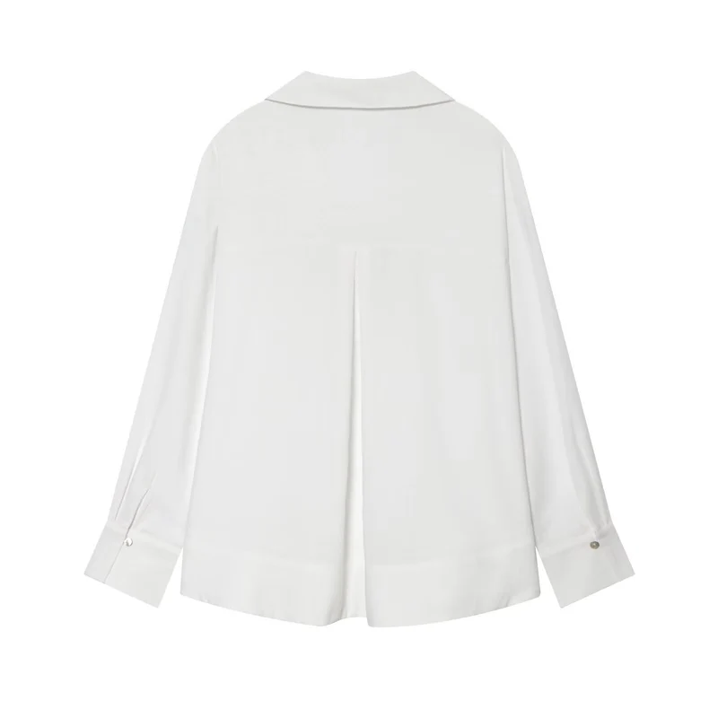 Damen Oversize Tunika‑Bluse mit tiefem V‑Ausschnitt und Hemdkragen Nord Taschen