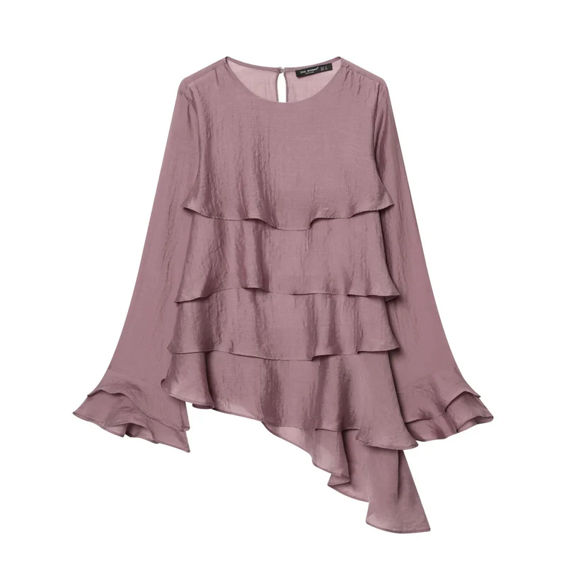 Damen Lagenlook Chiffonbluse mit Volants und asymmetrischem Saum Nord Taschen