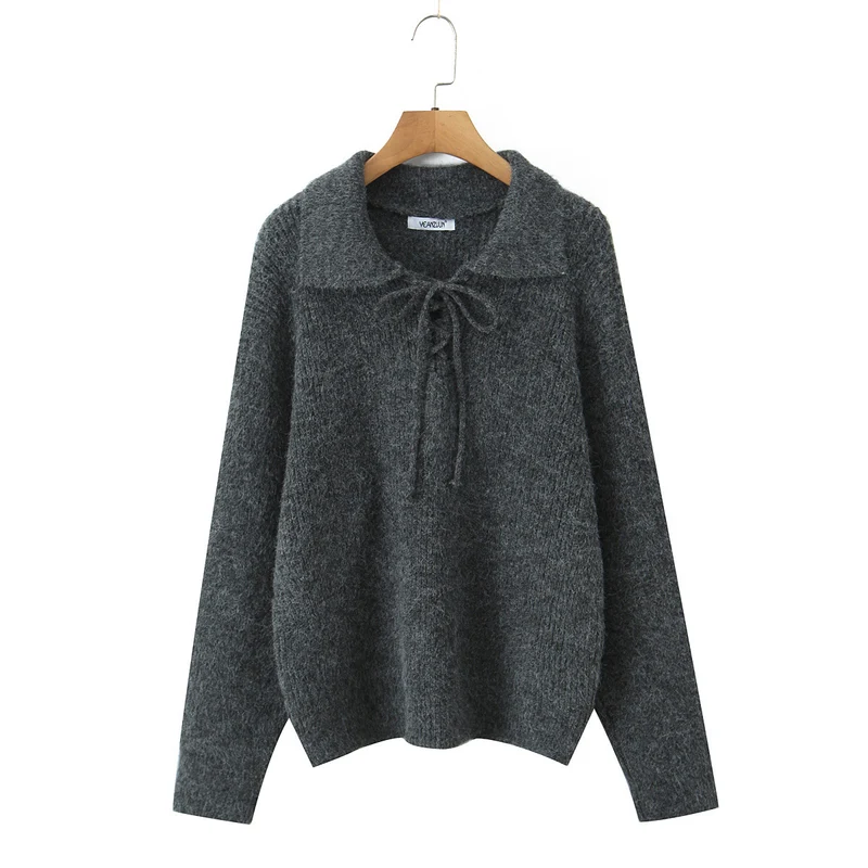 Damen Kuscheliger Strickpullover mit breitem Polokragen und Kordelbindung Nord Taschen