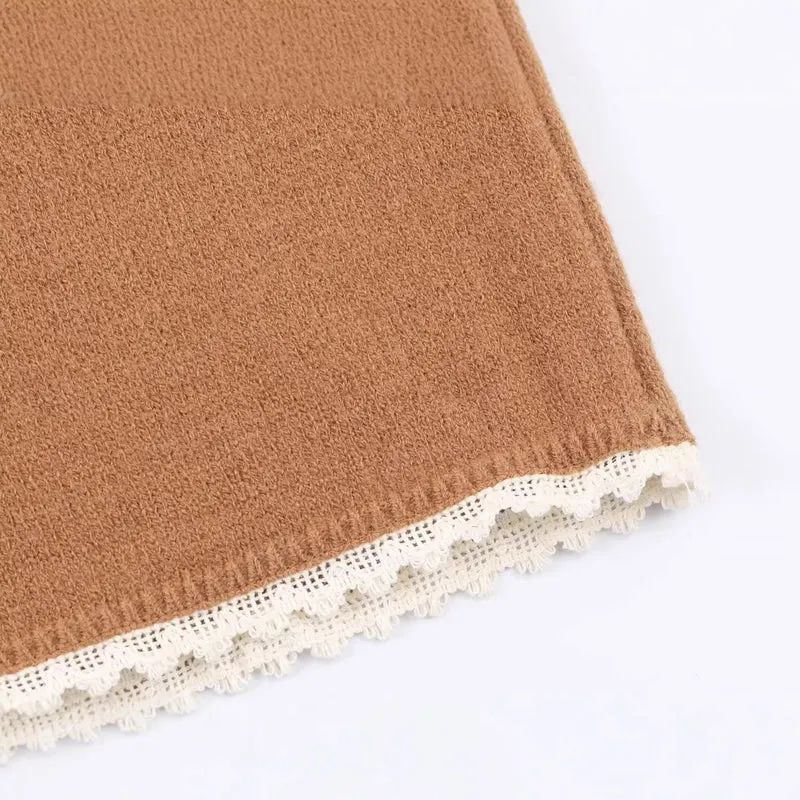 Damen Kuscheliger Oversize-Pullover mit Spitzeneinfassung Nord Taschen