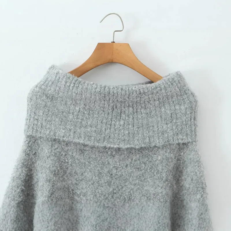 Damen Schulterfreier Oversized-Strickpullover mit weitem Umschlagkragen und voluminösen Ärmeln Nord Taschen