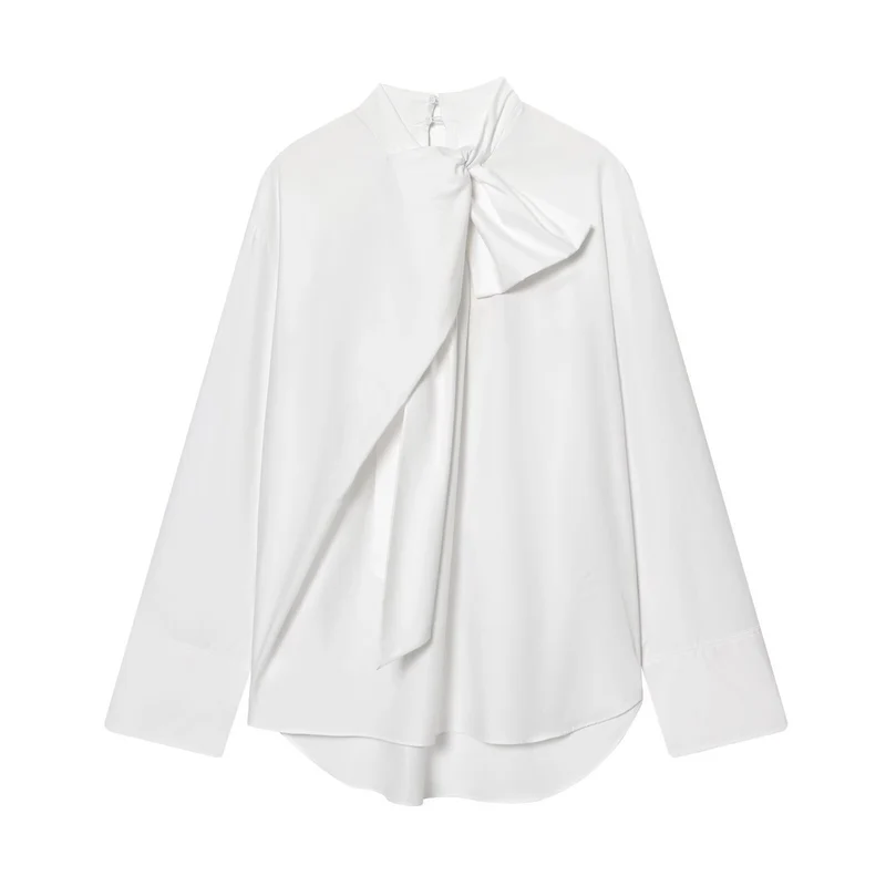 Damen Schluppenbluse mit weitem Oversize‑Schnitt und asymmetrischem Bindeschal Nord Taschen