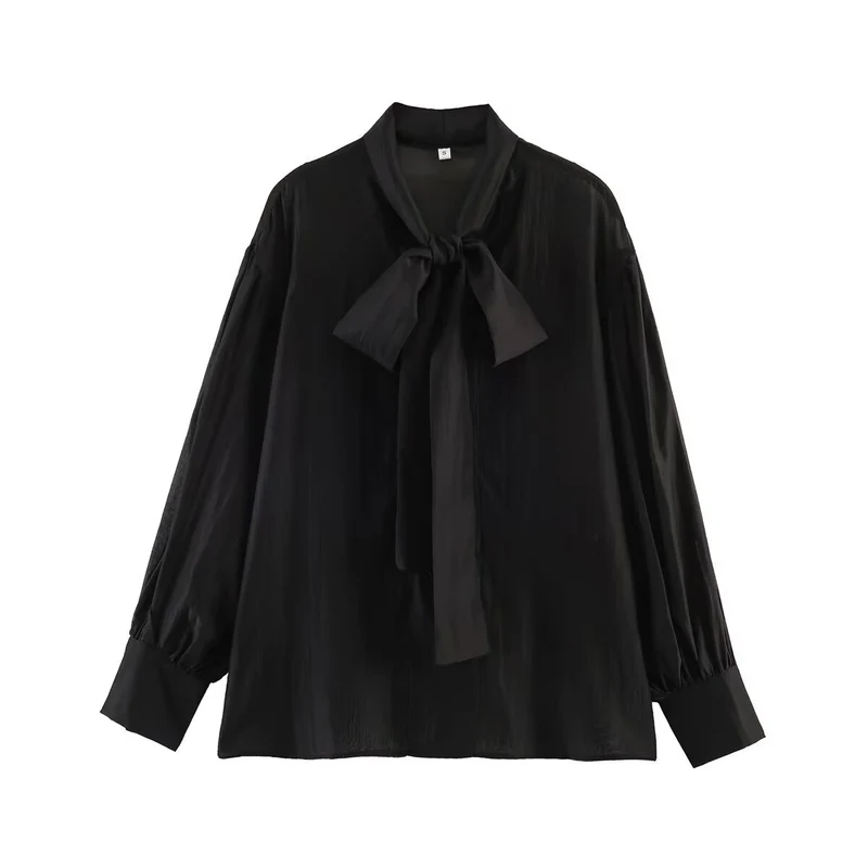 Damen Schluppenbluse aus glänzendem Satin mit voluminösen Ballonärmeln Nord Taschen