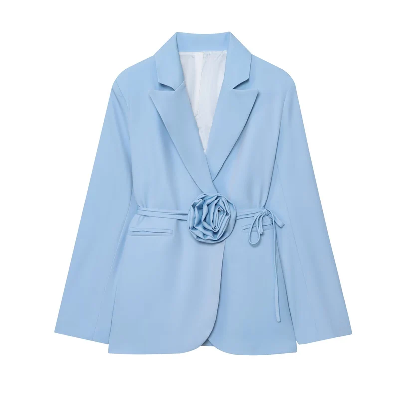 Damen Taillierter Blazer mit Deko‑Rosen‑Gürtel und Reverskragen Nord Taschen