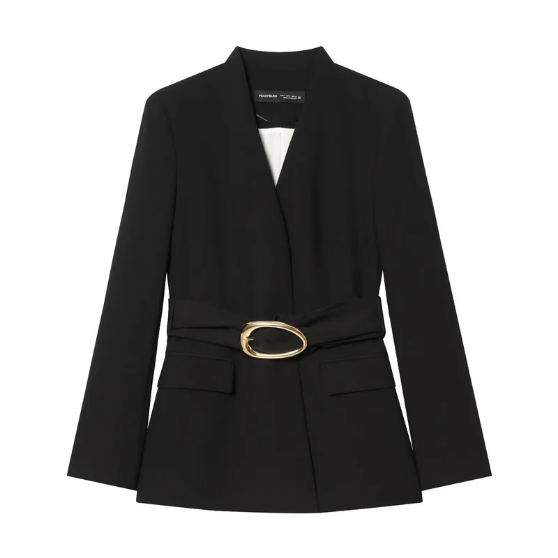 Damen Taillierter Blazer mit breitem Gürtel und goldener Ovalschließe Nord Taschen