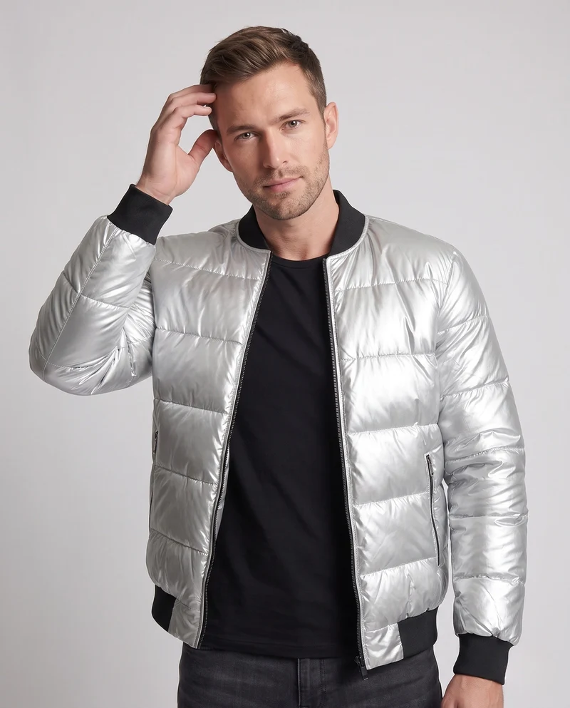 Herren gesteppte Jacke mit glänzender Oberfläche und Stehkragen Nord Taschen