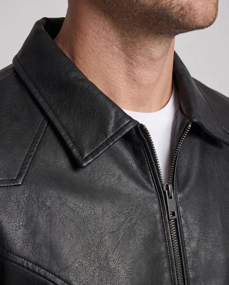 Herren Glattleder-Look Blouson mit vollem Teddy-Futter und verdecktem Reißverschluss Nord Taschen