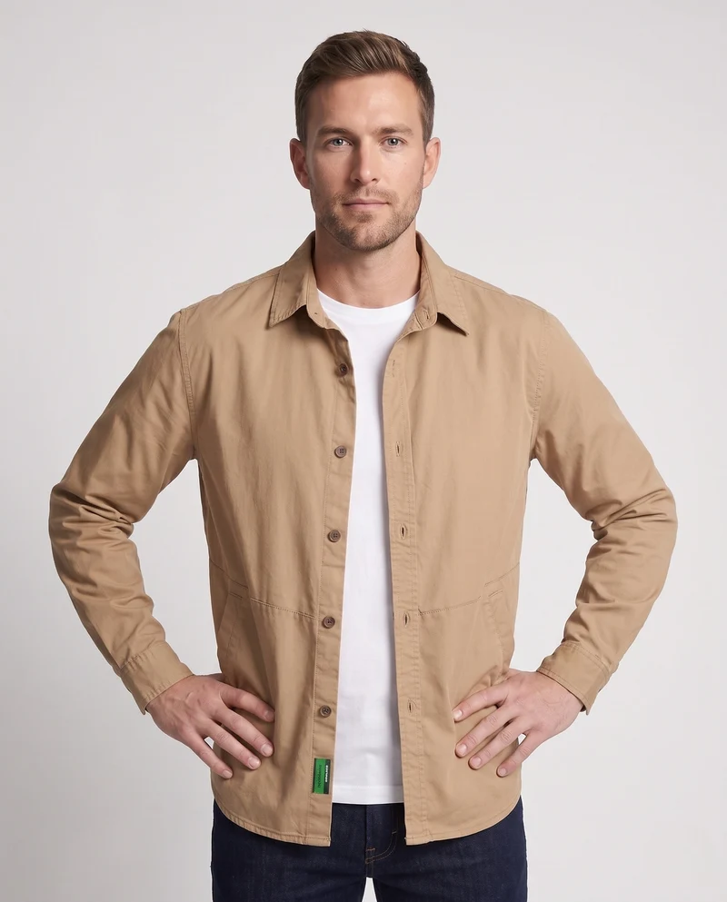 Herrenhemdjacke-Blouson aus Baumwollmischung mit Taillennaht und leichter Canvasstruktur Nord Taschen