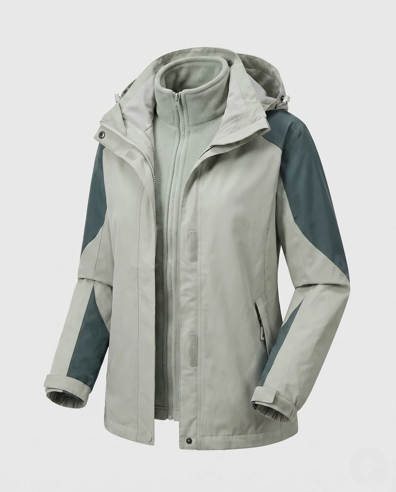 Damen Zwei-in-Eins Softshell- und Fleece-Outdoormantel mit Kapuze Nord Taschen