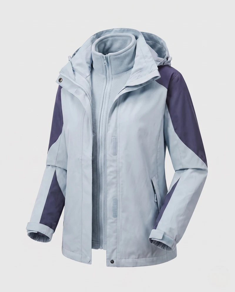 Damen Zwei-in-Eins Softshell- und Fleece-Outdoormantel mit Kapuze Nord Taschen