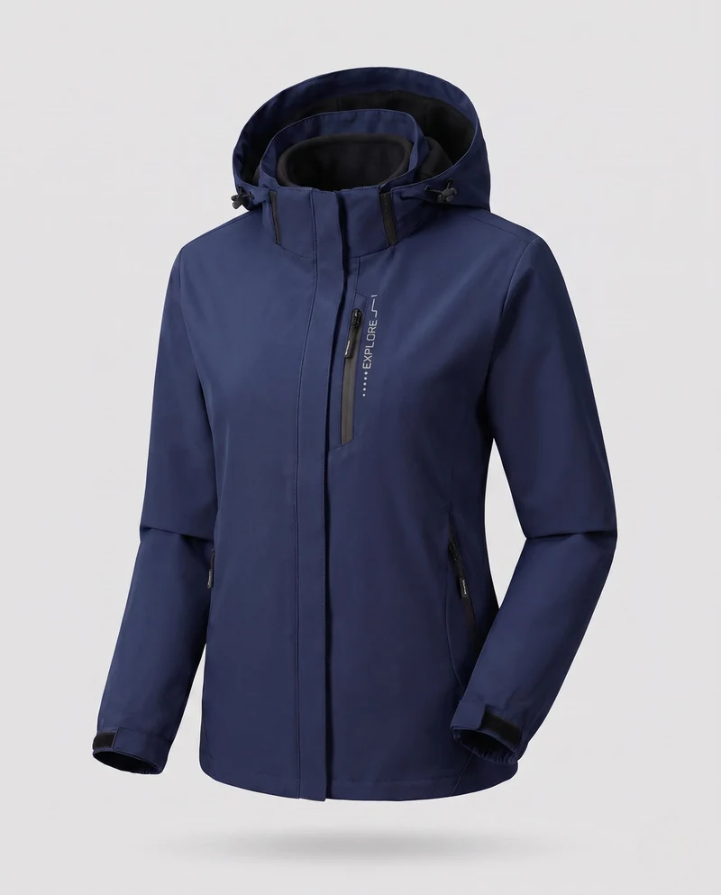 Damen Zwei-Lagen Softshell-Jacke mit abnehmbarer Fleece-Innenlage und verstellbarer Kapuze Nord Taschen
