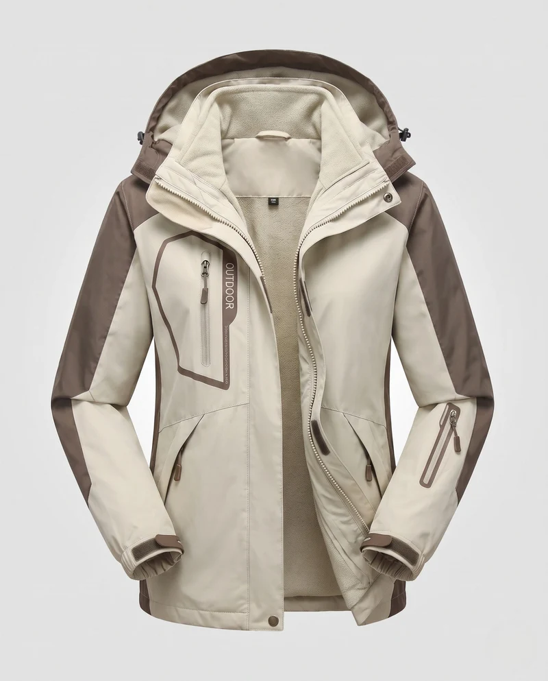 Damen Zweiteiler Outdoor-Jacke mit abnehmbarer Fleece-Innenjacke und wasserdichter Membran Nord Taschen