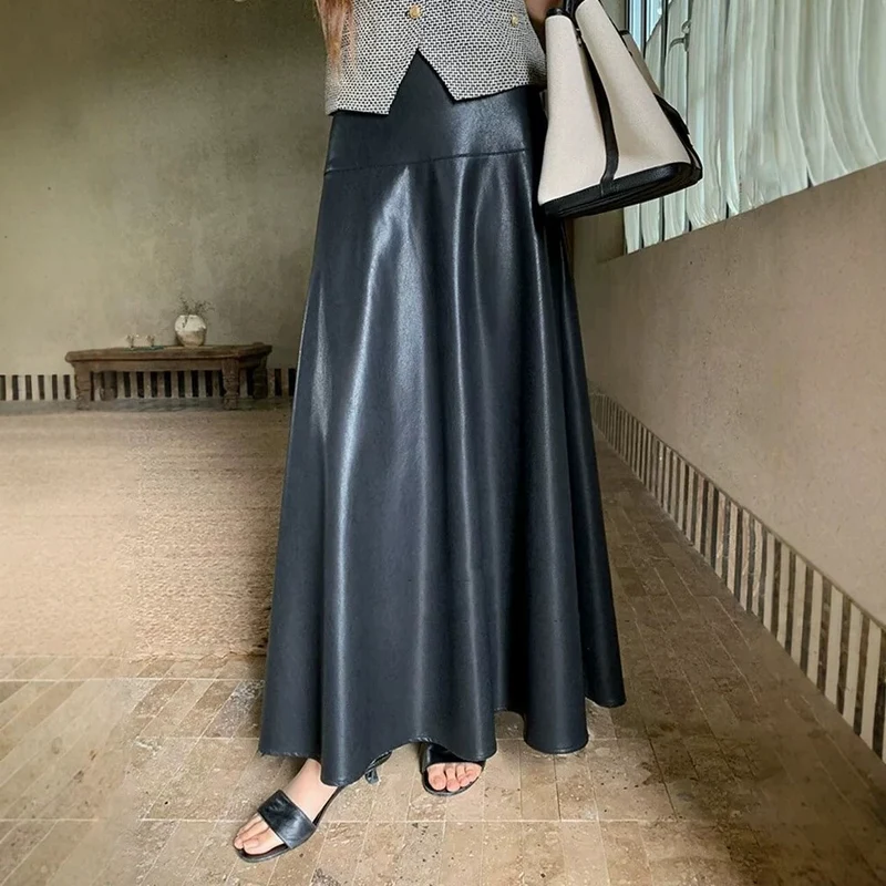 Damen Midirock aus Kunstleder mit hoher Taille und ausgestellter A‑Linie Nord Taschen