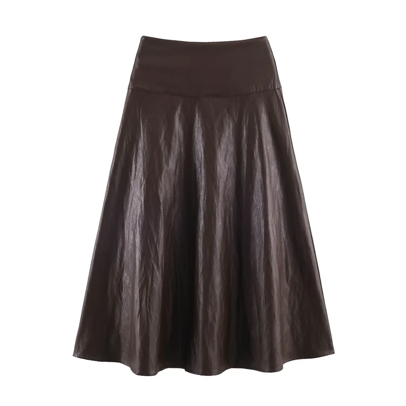 Damen Midirock aus Kunstleder mit hoher Taille und ausgestellter A‑Linie Nord Taschen