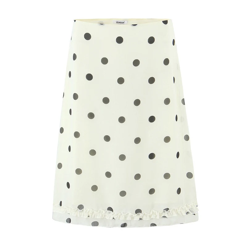 Damen Midirock aus fließendem Chiffon mit Polka‑Dot und Volantbesatz Nord Taschen