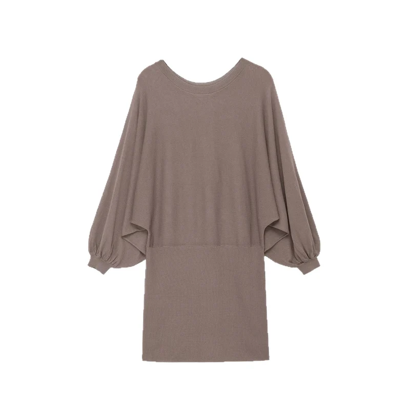 Damen Midikleid mit weitem Poncho-Oberteil und Ballonärmeln Nord Taschen