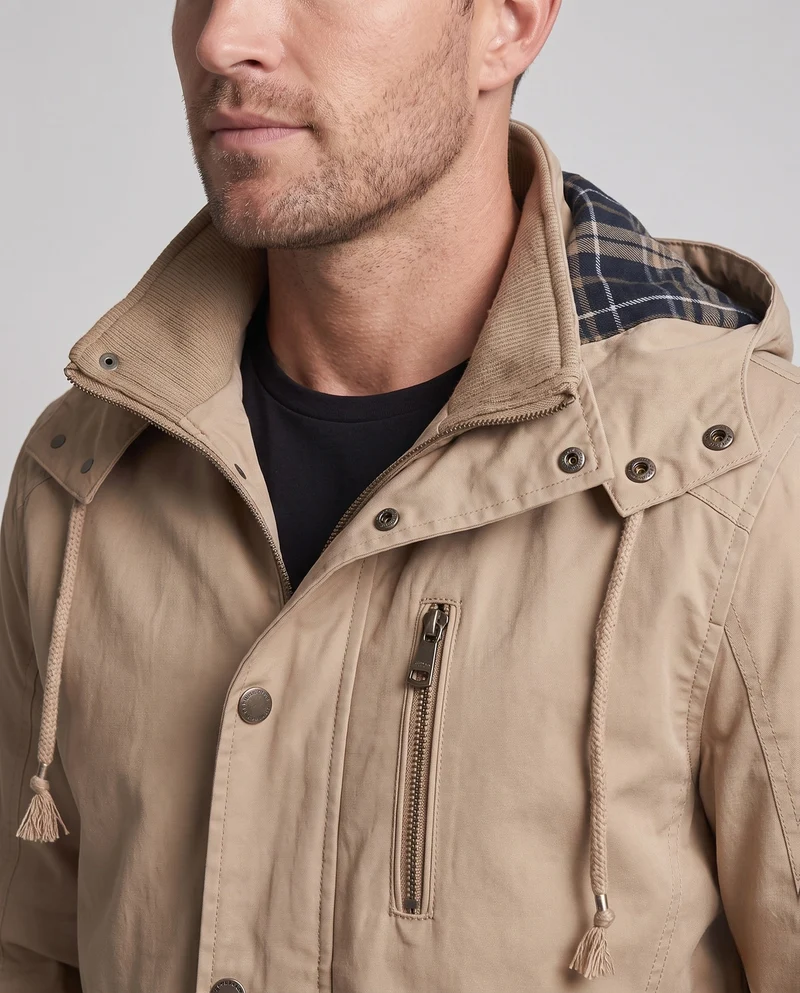 Herren leichtgewichtige Kapuzen-Canvas-Parka mit Zugband, Klappentaschen und Reißverschlusstasche auf der Brust Nord Taschen