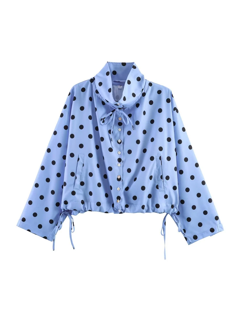 Damen Leichte Hemdbluse mit Polka‑Dot, femininem Puffärmel und durchgehender Knopfleiste Nord Taschen